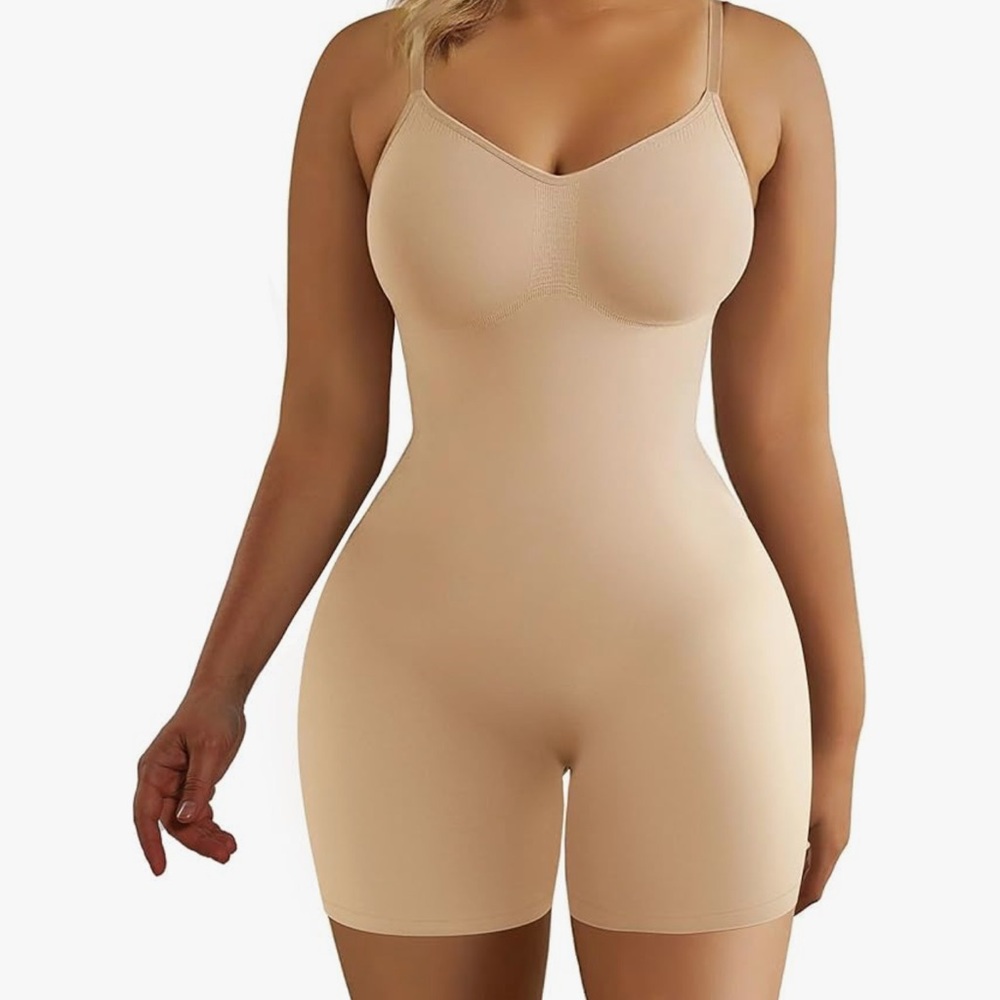 SHAPERX Women's Shapewear Bodysuit Tummy Control Body Shaper Beige S/M